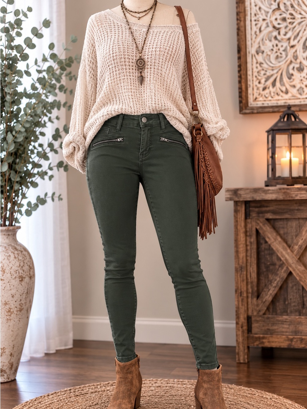 Women’s Olive Green High-Rise Skinny Jeans